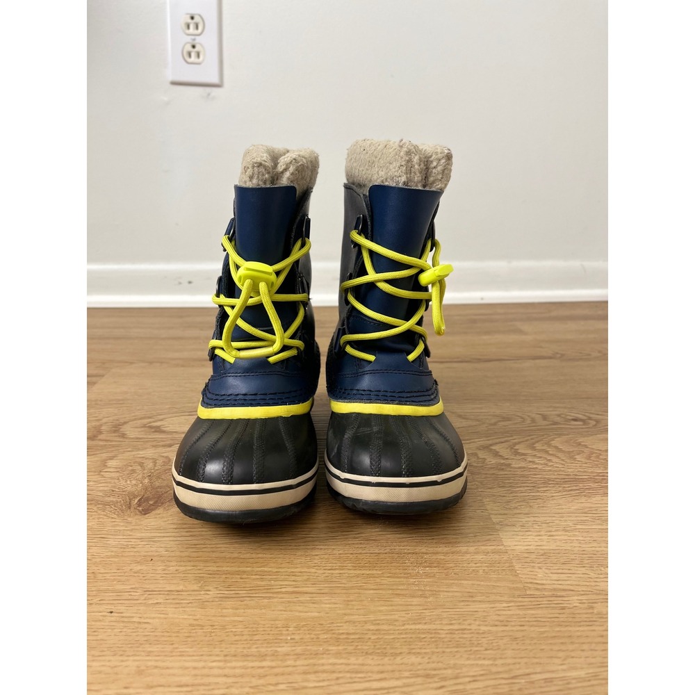 Sorel Winter Waterproof Snow Boots Kids 1 Navy Blue‎ Yellow Yoot Pac NY1443-591